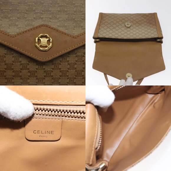 CELINE Macadam Canvas Shoulder Bag Brown Gold - Picture 11 of 12